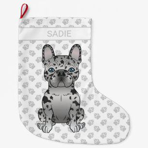 Grande Chaussette De Noël Blue Merle French Bulldog Frenchie Cute Dog & Name