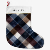 Grande Chaussette De Noël Blue Red Grey White Squares   (Devant)