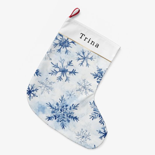Grande Chaussette De Noël Blue White Christmas Snowflakes (Devant (Accrochage))