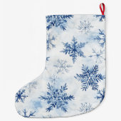 Grande Chaussette De Noël Blue White Christmas Snowflakes (Dos)