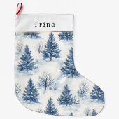 Grande Chaussette De Noël Blue White Christmas Trees (Devant)