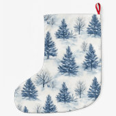Grande Chaussette De Noël Blue White Christmas Trees (Dos)