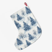 Grande Chaussette De Noël Blue White Christmas Trees (Dos (Accrochage))
