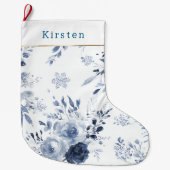 Grande Chaussette De Noël Blue White Floral Christmas (Devant)