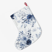 Grande Chaussette De Noël Blue White Floral Christmas (Dos (Accrochage))