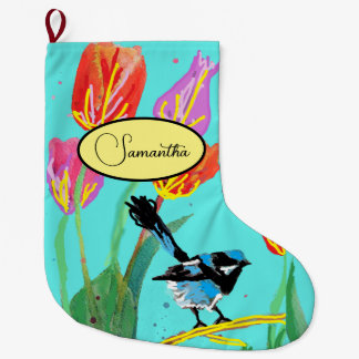 Grande Chaussette De Noël Blue Wren Oiseaux australiens Noël Stocker