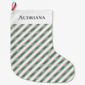 Grande Chaussette De Noël Blush Pink Green Glitter Stripes Christmas (Devant)