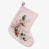 Grande Chaussette De Noël Blush Pink Holly et Berries (Devant (Accrochage))