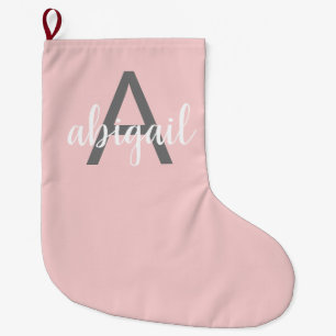 Grande Chaussette De Noël Blush Rose Monogramme Moderne