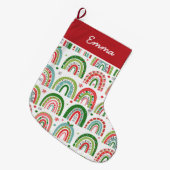 Grande Chaussette De Noël Boho Christmas Rainbow's Name Monogram (Devant (Accrochage))