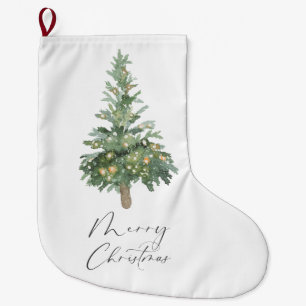 Grande Chaussette De Noël Boho Joyeux Arbre d'aquarelle de Noël