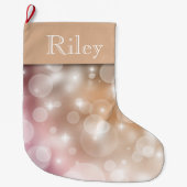 Grande Chaussette De Noël Bokeh, blanc rose et champagne pâle (Devant)