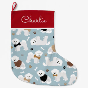 Grande Chaussette De Noël Bones et pattes Bichon Frise
