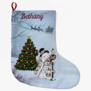 Grande Chaussette De Noël Bonhomme de neige d'hiver