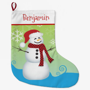Grande Chaussette De Noël Bonhomme de neige mignon avec le casquette de Pèr