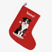 Grande Chaussette De Noël Border collie au nom de Noël personnalisable (Devant (Accrochage))