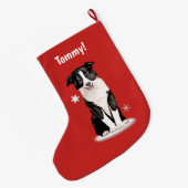 Grande Chaussette De Noël Border collie au nom de Noël personnalisable (Dos (Accrochage))