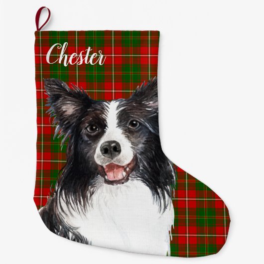 Grande Chaussette De Noël Bordure Collie Chien Personnalisé (Devant)