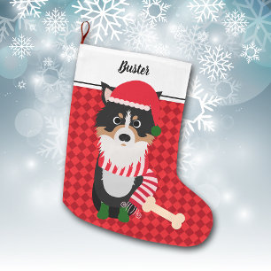 Grande Chaussette De Noël Bordure Collie Père Noël Rouge personnalisé