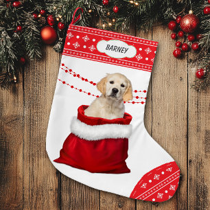 Grande Chaussette De Noël Bordure de la torche de neige de Chien Chien Chien
