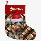 Grande Chaussette De Noël Bordure Terrier Vacances Plaid et Chiens Nom (Devant)