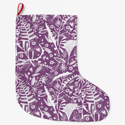 Grande Chaussette De Noël Botanique violet moderne (Devant)