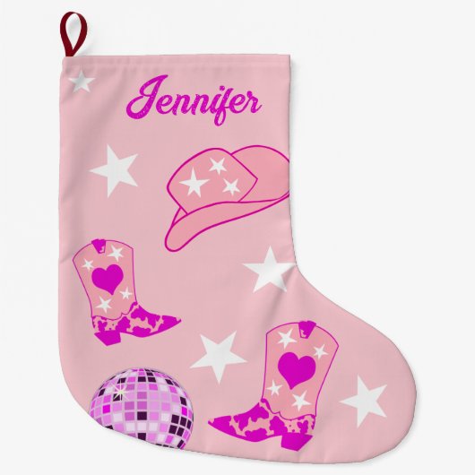 Grande Chaussette De Noël Botte de Casquette de boule rose moderne (Devant)