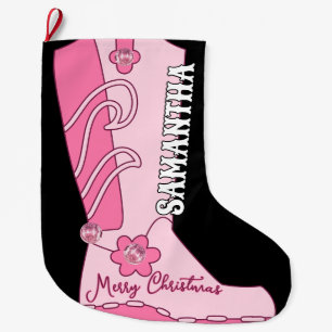 Grande Chaussette De Noël Botte de cowgirl côtière rose western personnalisé