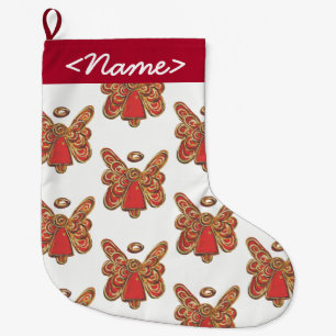 Grande Chaussette De Noël Bouchon Angel Gardien Rouge personnalisable
