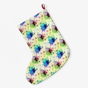 Grande Chaussette De Noël Bouchon de papillons aquarelle