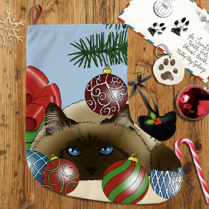 Grande Chaussette De Noël Boule de Noël Chat siamois Drôle