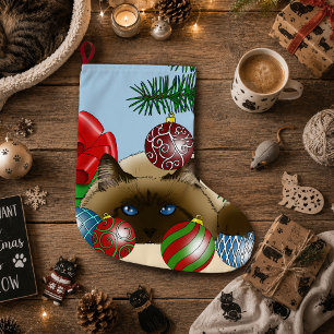 Grande Chaussette De Noël Boule de Noël Chat siamois Drôle