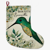 Grande Chaussette De Noël Boule personnalisée Natale Italien Colibri Vert (Devant)