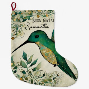 Grande Chaussette De Noël Boule personnalisée Natale Italien Colibri Vert