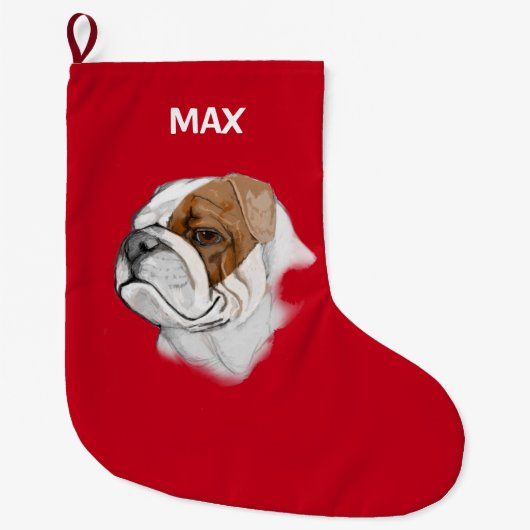 Grande Chaussette De Noël Bouledogue anglais en portrait (Devant)