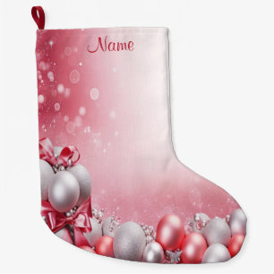 Grande Chaussette De Noël Boules de Noël rose blanc Vacances Stocker