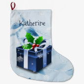 Grande Chaussette De Noël Boutique cadeau de Noël bleu (Devant)