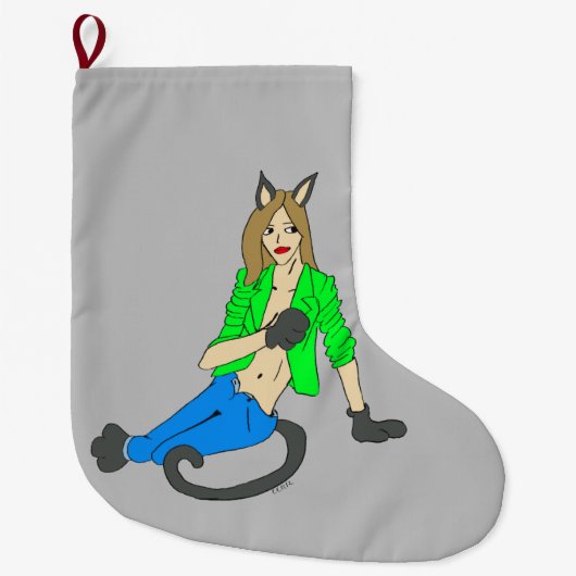 Grande Chaussette De Noël bouton catgirl (Devant)
