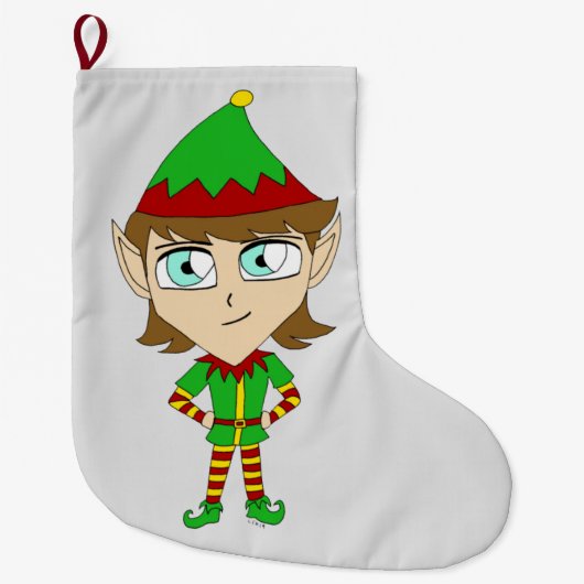 Grande Chaussette De Noël bouton elf chibi (Devant)