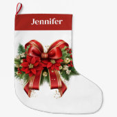 Grande Chaussette De Noël Bow de Noël Festif Rouge et Or (Devant)