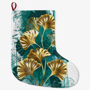 Grande Chaussette De Noël Branch with Golden Leaves Ginko Biloba