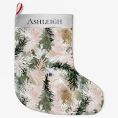 Grande Chaussette De Noël Branches d'arbre de Noël rose argent (Devant)