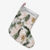 Grande Chaussette De Noël Branches d'arbre de Noël rose argent (Devant (Accrochage))