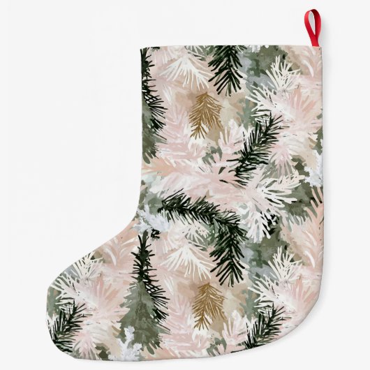 Grande Chaussette De Noël Branches d'arbre de Noël rose argent (Dos)