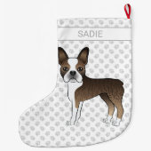 Grande Chaussette De Noël Brindle Boston Terrier Cartoon Dog & Custom Name (Dos)
