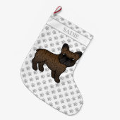 Grande Chaussette De Noël Brindle French Bulldog mignon Dessin & Nom (Devant (Accrochage))