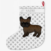 Grande Chaussette De Noël Brindle French Bulldog mignon Dessin & Nom (Dos)