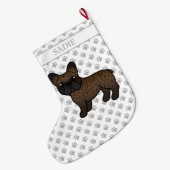 Grande Chaussette De Noël Brindle French Bulldog mignon Dessin & Nom (Dos (Accrochage))
