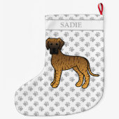 Grande Chaussette De Noël Brindle Great Dane Cute Cartoon Chien & Nom (Dos)