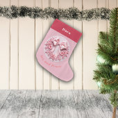 Grande Chaussette De Noël Broderie Effet rose Noël Bow Nom personnalisé